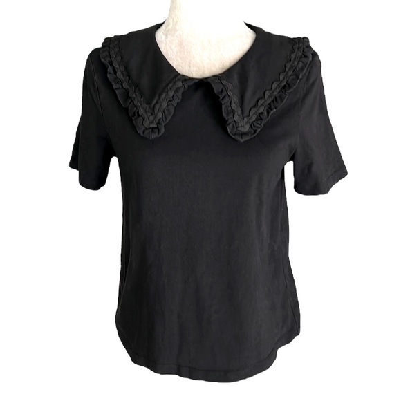 English Factory Anthropologie Black Ruffle Scalloped Collar Knit Crop Top - S - Picture 9 of 9